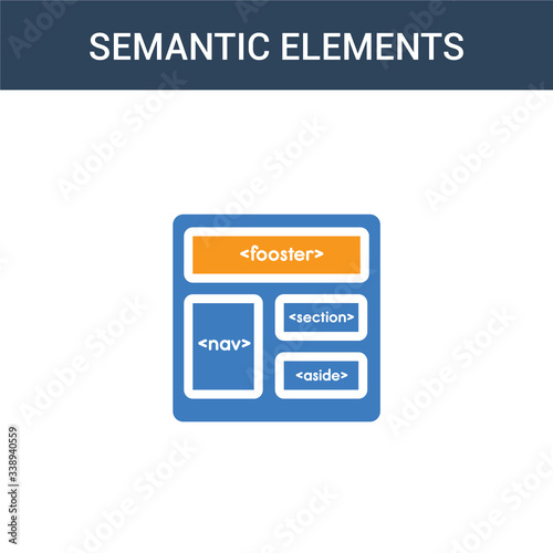 two colored Semantic elements concept vector icon. 2 color Semantic elements vector illustration. isolated blue and orange eps icon on white background.