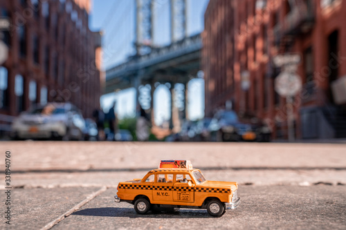 Taxi model parked on the Washington street in Brooklyn, New York.