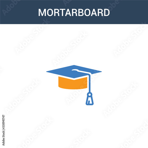 two colored Mortarboard concept vector icon. 2 color Mortarboard vector illustration. isolated blue and orange eps icon on white background.