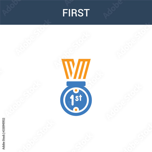 two colored First concept vector icon. 2 color First vector illustration. isolated blue and orange eps icon on white background.