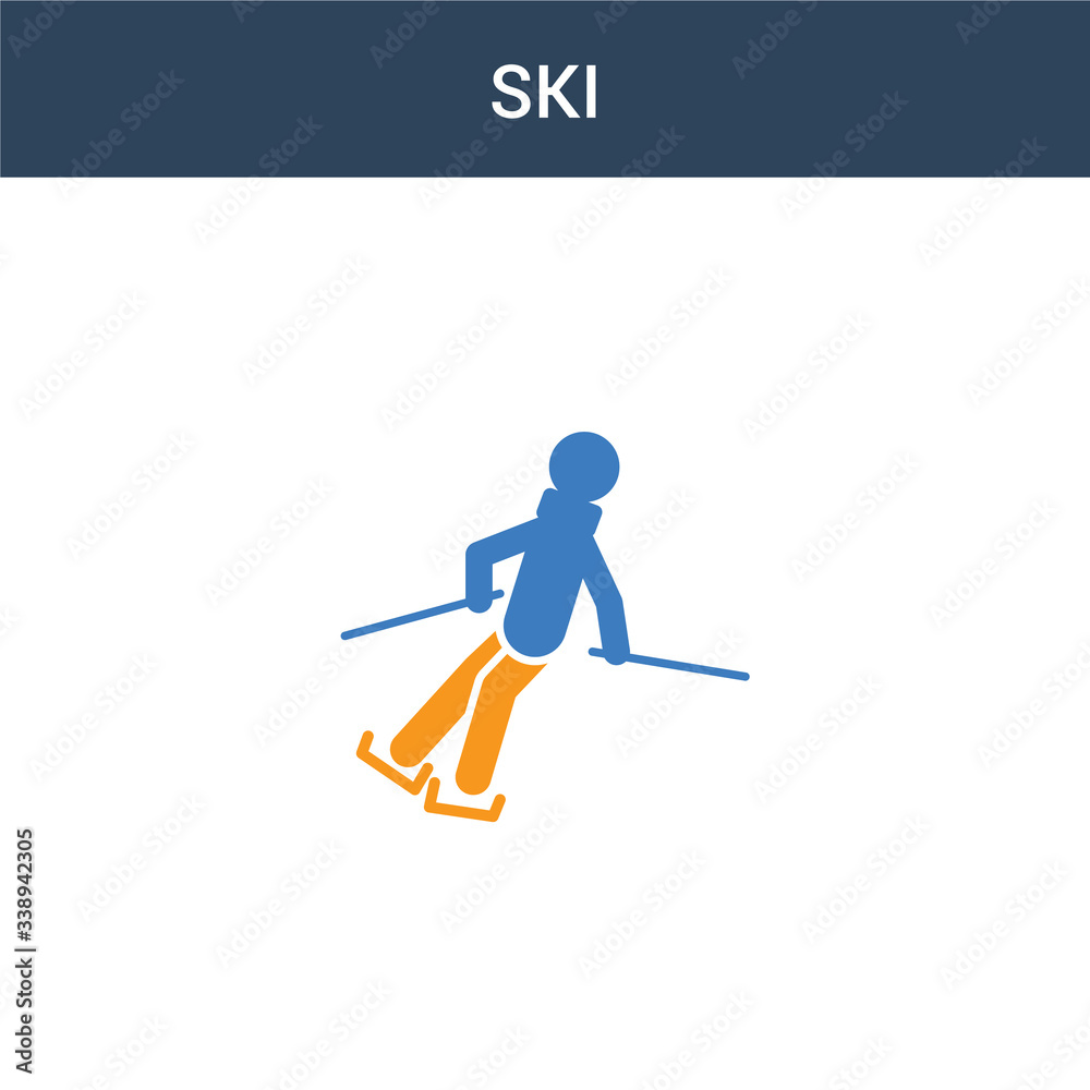 two colored Ski concept vector icon. 2 color Ski vector illustration. isolated blue and orange eps icon on white background.