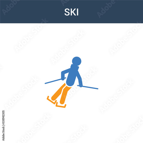 two colored Ski concept vector icon. 2 color Ski vector illustration. isolated blue and orange eps icon on white background.