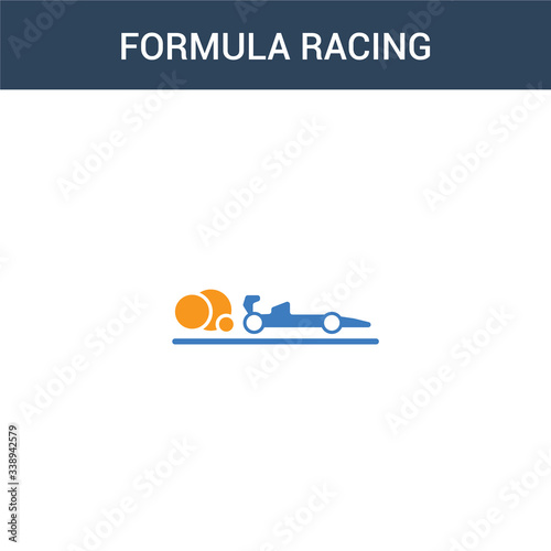 two colored formula racing concept vector icon. 2 color formula racing vector illustration. isolated blue and orange eps icon on white background.