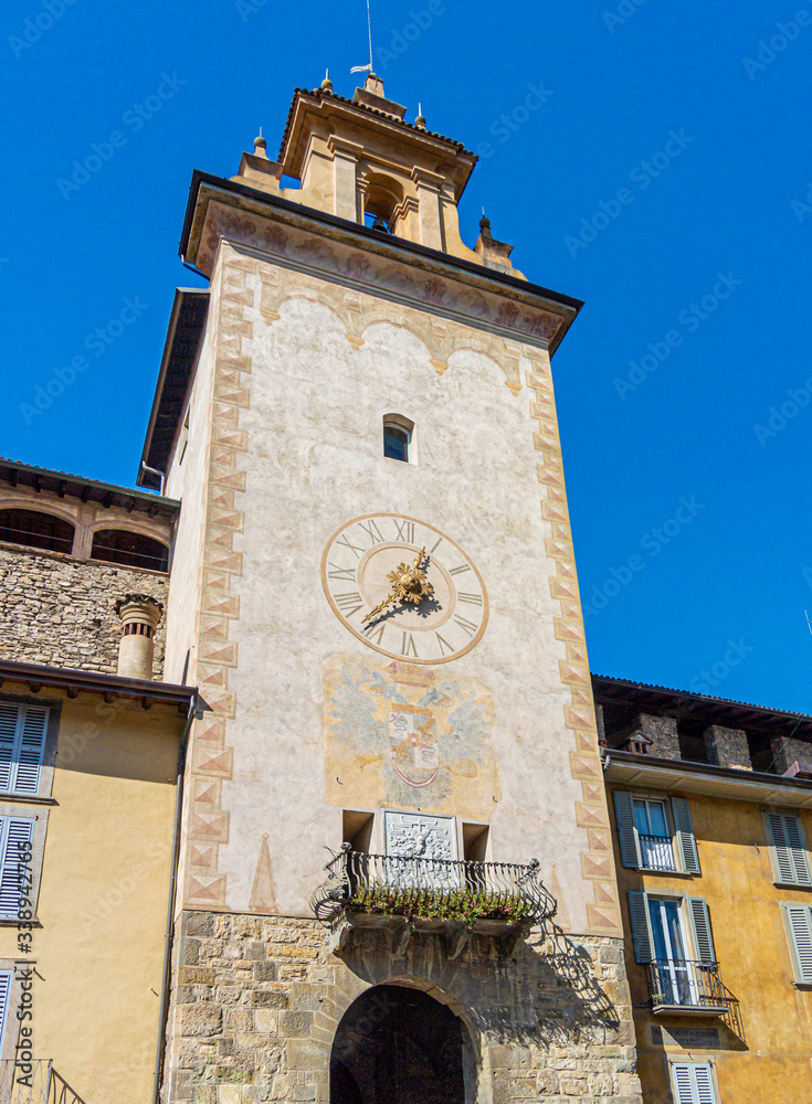Clock Tower in Bergamo, Italy