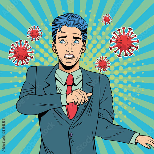 man with covid19 particles pop art style