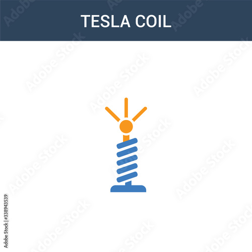two colored Tesla coil concept vector icon. 2 color Tesla coil vector illustration. isolated blue and orange eps icon on white background.