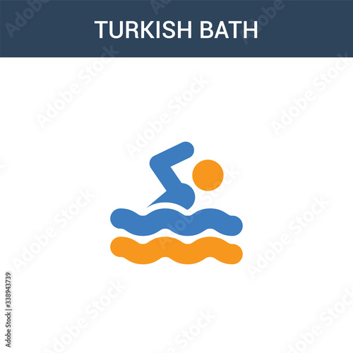 two colored Turkish bath concept vector icon. 2 color Turkish bath vector illustration. isolated blue and orange eps icon on white background.
