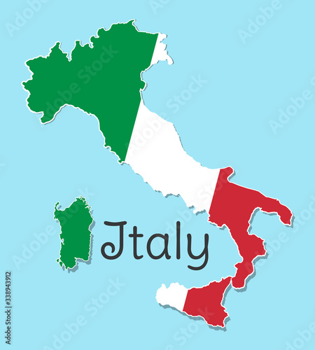 Map of Italy painted in the colors of the national flag. Flag in map of Italy. Vector illustration