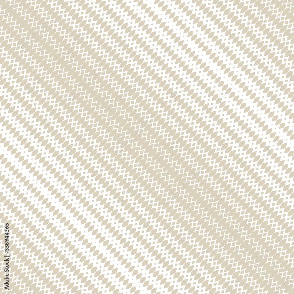 Golden halftone seamless pattern. White and gold vector texture with diagonal mesh, lace, weave, tissue, lattice, grid. Gradient transition effect. Abstract geometric background. Luxury repeat design Golden halftone seamless pattern. White and gold vector texture with diagonal mesh, lace, weave, tissue, lattice, grid. Gradient transition effect. Abstract geometric background. Luxury repeat design