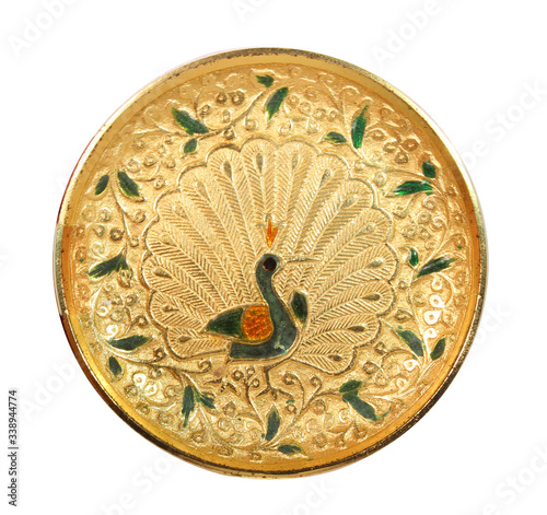 antique peacock decorative plate on white