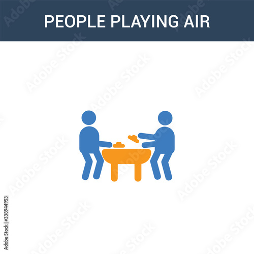 two colored People playing Air hockey concept vector icon. 2 color People playing Air hockey vector illustration. isolated blue and orange eps icon on white background.