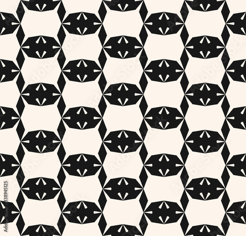 Vector geometric seamless pattern. Simple abstract monochrome texture with diamond shapes  rhombuses  grid  lattice  net. Black and white repeat background. Modern geometry. Design for decor  prints