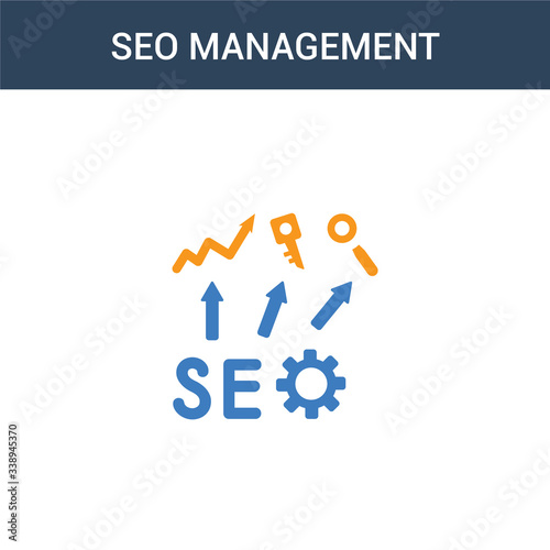 two colored Seo Management concept vector icon. 2 color Seo Management vector illustration. isolated blue and orange eps icon on white background.