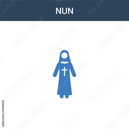 two colored Nun concept vector icon. 2 color Nun vector illustration. isolated blue and orange eps icon on white background.