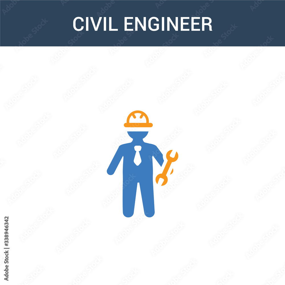 two colored Civil Engineer concept vector icon. 2 color Civil Engineer vector illustration. isolated blue and orange eps icon on white background.