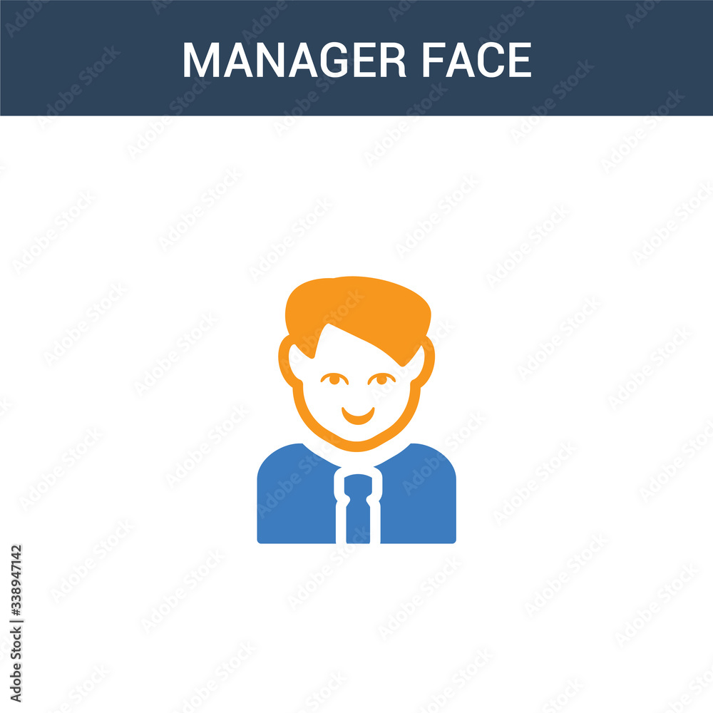 two colored Manager face concept vector icon. 2 color Manager face vector illustration. isolated blue and orange eps icon on white background.
