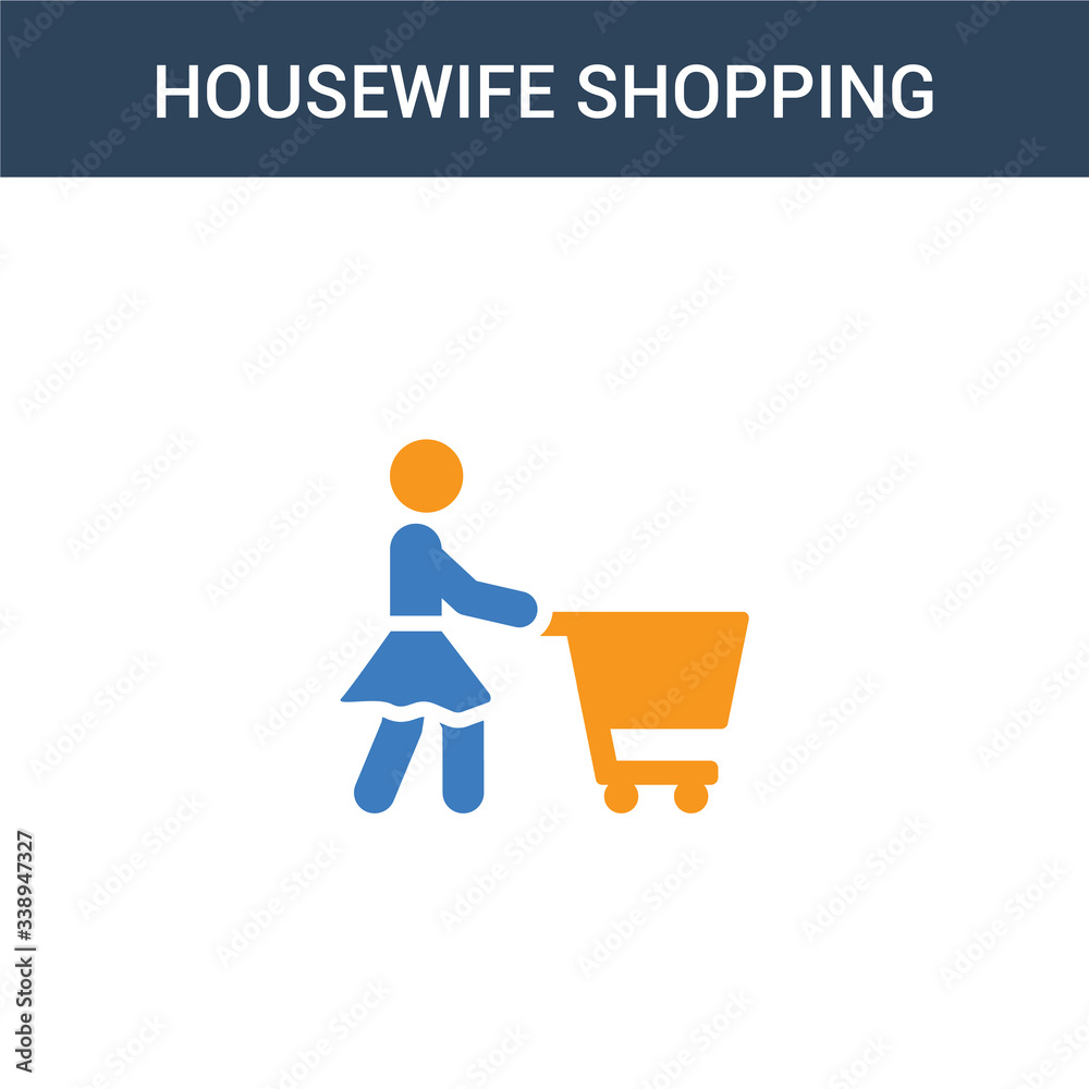 two colored Housewife shopping concept vector icon. 2 color Housewife shopping vector illustration. isolated blue and orange eps icon on white background.