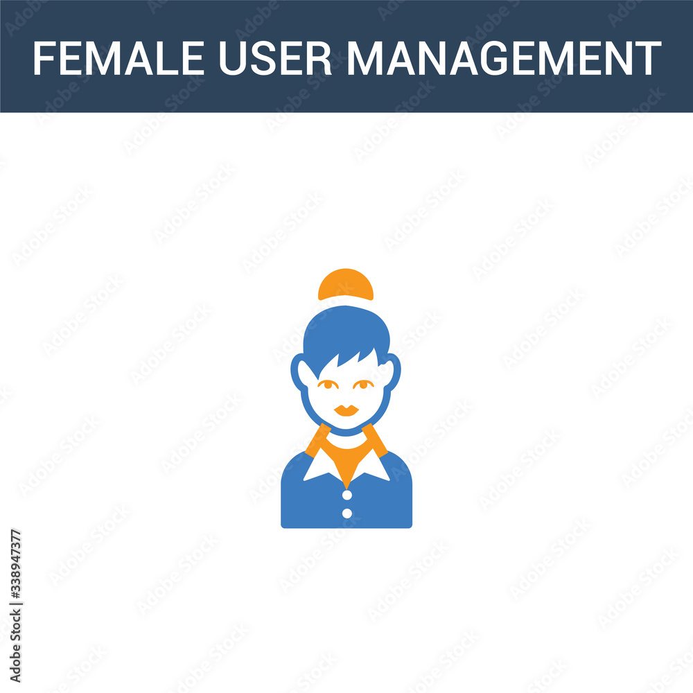 two colored Female User Management concept vector icon. 2 color Female User Management vector illustration. isolated blue and orange eps icon on white background.