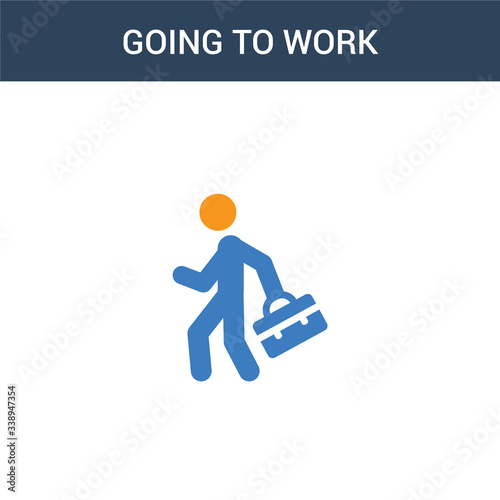 two colored Going to work concept vector icon. 2 color Going to work vector illustration. isolated blue and orange eps icon on white background.
