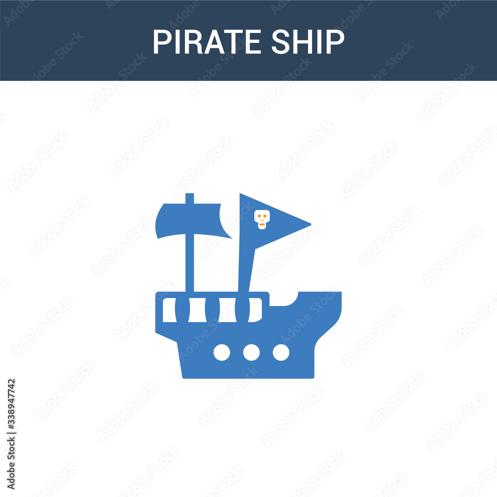 two colored pirate ship concept vector icon. 2 color pirate ship vector illustration. isolated blue and orange eps icon on white background.