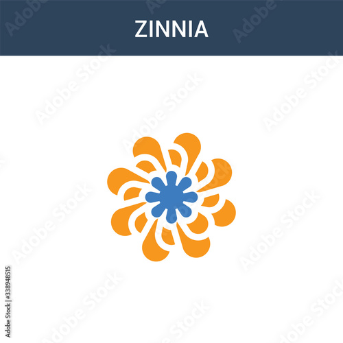 two colored Zinnia concept vector icon. 2 color Zinnia vector illustration. isolated blue and orange eps icon on white background.