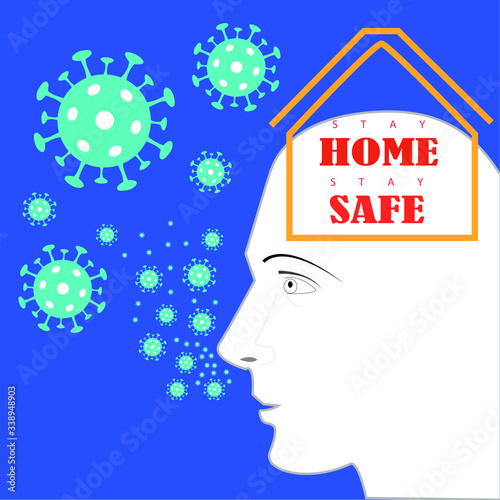 Stay Home Stay Safe, typography design Let's Stop COVID-19, stay home in COVID-19 coronavirus outbreak, stay in the house to prevent virus infection Design. Vector illustration.
