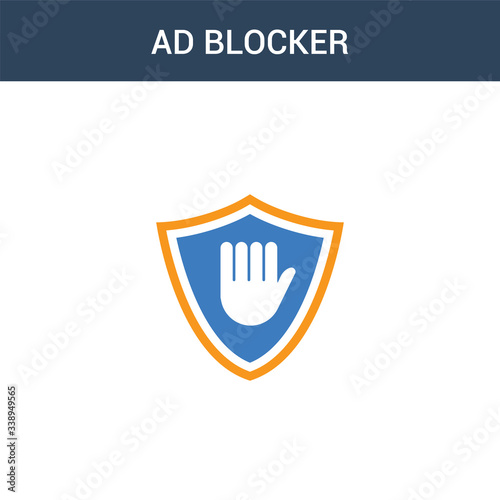 two colored Ad blocker concept vector icon. 2 color Ad blocker vector illustration. isolated blue and orange eps icon on white background.