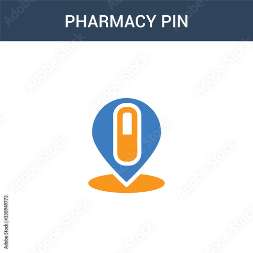 two colored Pharmacy Pin concept vector icon. 2 color Pharmacy Pin vector illustration. isolated blue and orange eps icon on white background.