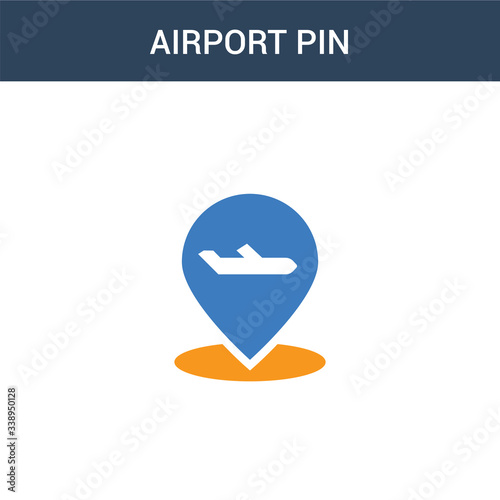 two colored Airport Pin concept vector icon. 2 color Airport Pin vector illustration. isolated blue and orange eps icon on white background.