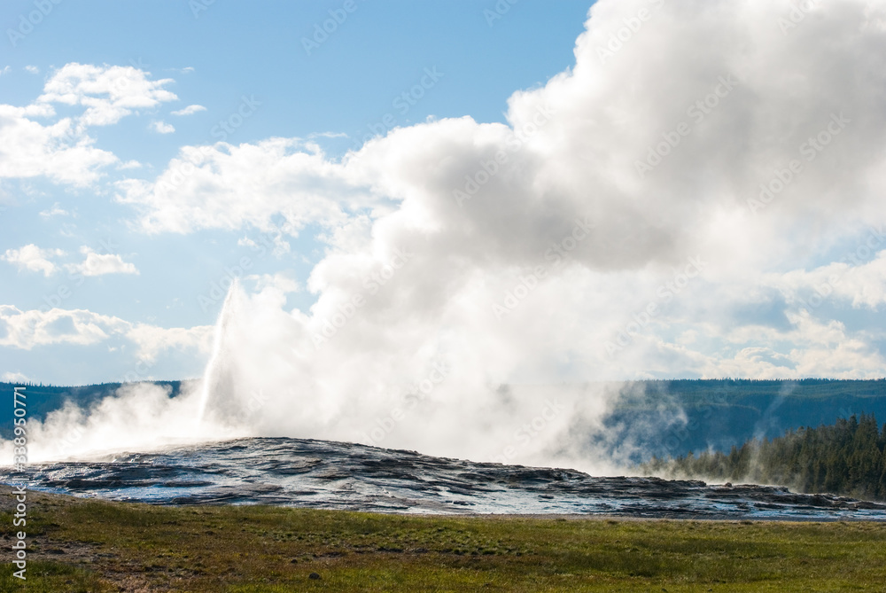 The famous Old Faithful Geyser in Yellowstone National Park after an eruption The famous Old Faithful Geyser in Yellowstone National Park after an eruption