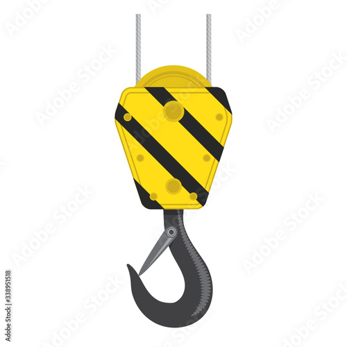 Industrial Hook Icon Isolated on White Background. Construction Crane Logo. Old Lifting Machinary and Steel Rope.