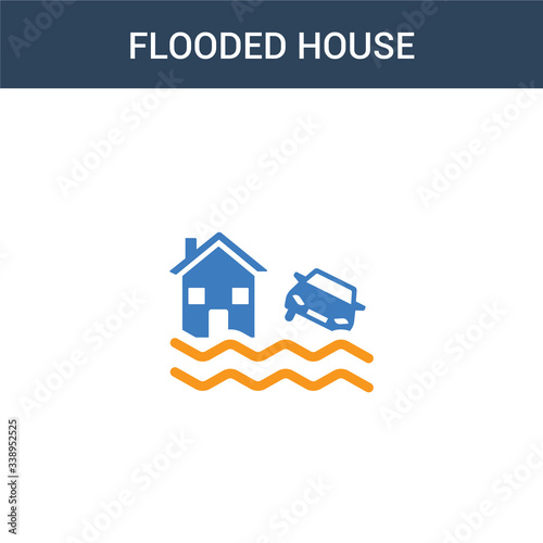 two colored Flooded house concept vector icon. 2 color Flooded house vector illustration. isolated blue and orange eps icon on white background.