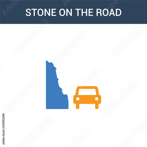 two colored Stone on the road concept vector icon. 2 color Stone on the road vector illustration. isolated blue and orange eps icon on white background. photo