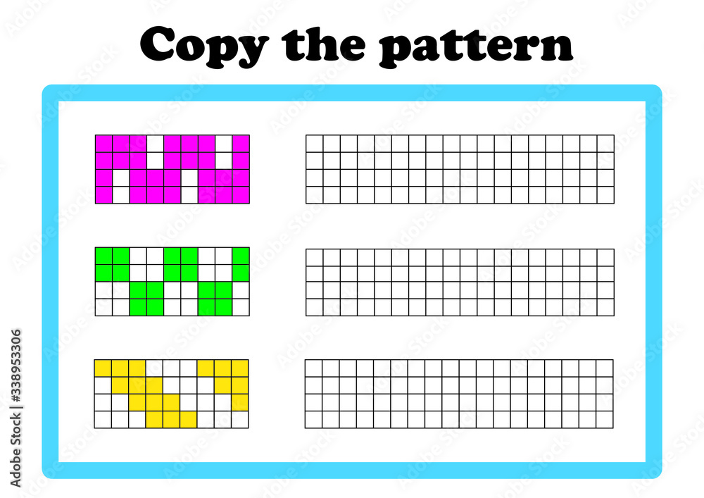 Vector worksheet for preschool, copy the pattern, scaled for A4 print