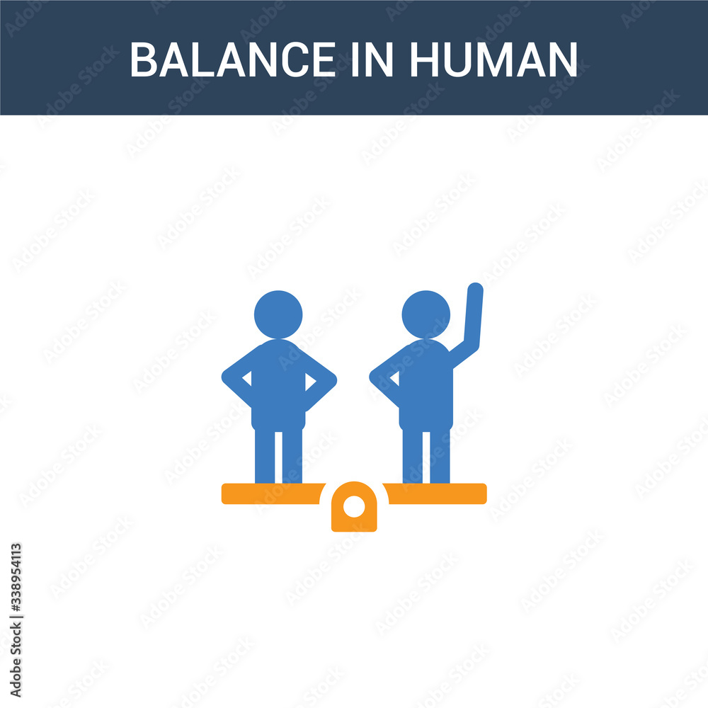 two colored Balance in human resources concept vector icon. 2 color Balance in human resources vector illustration. isolated blue and orange eps icon on white background.