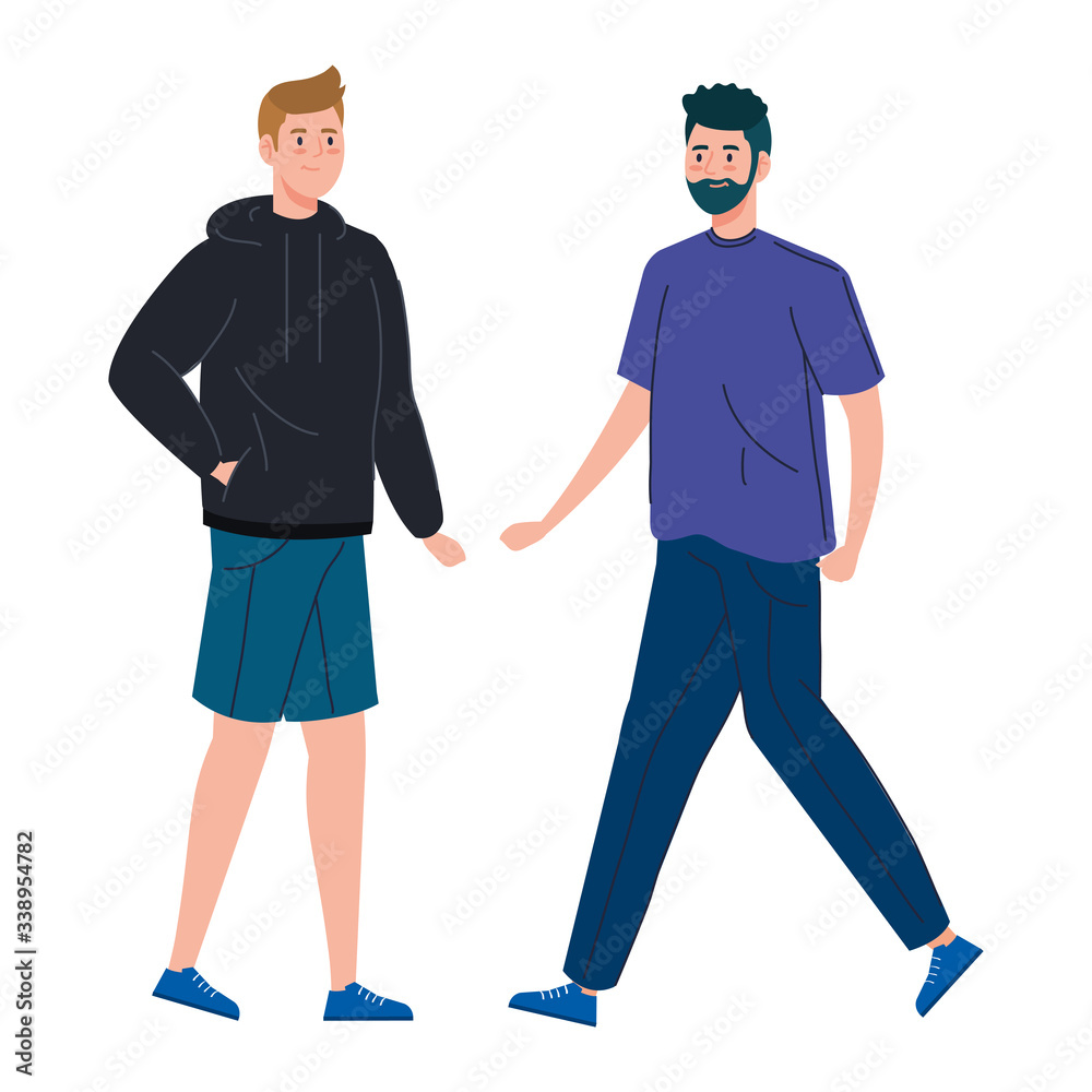 young men walking isolated icon vector illustration design