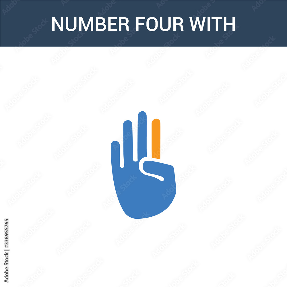 two colored Number four with four finger concept vector icon. 2 color Number four with four finger vector illustration. isolated blue and orange eps icon on white background. two colored Number four with four finger concept vector icon. 2 color Number four with four finger vector illustration. isolated blue and orange eps icon on white background.
