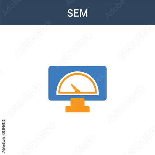 two colored sem concept vector icon. 2 color sem vector illustration. isolated blue and orange eps icon on white background.