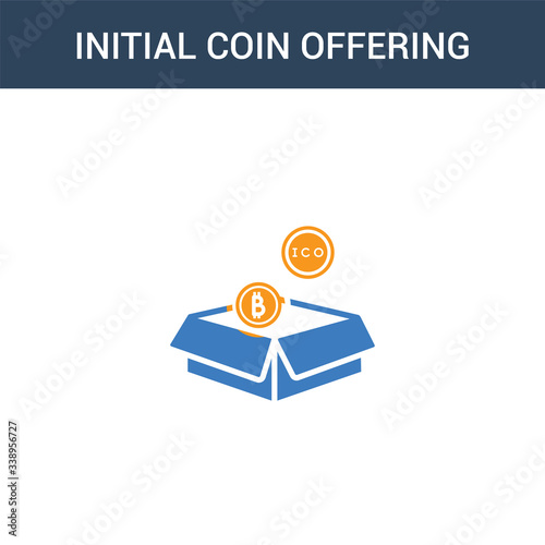 two colored initial coin offering concept vector icon. 2 color initial coin offering vector illustration. isolated blue and orange eps icon on white background.