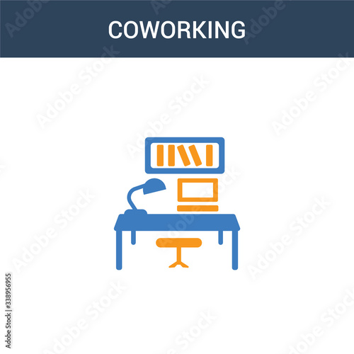 two colored coworking concept vector icon. 2 color coworking vector illustration. isolated blue and orange eps icon on white background.
