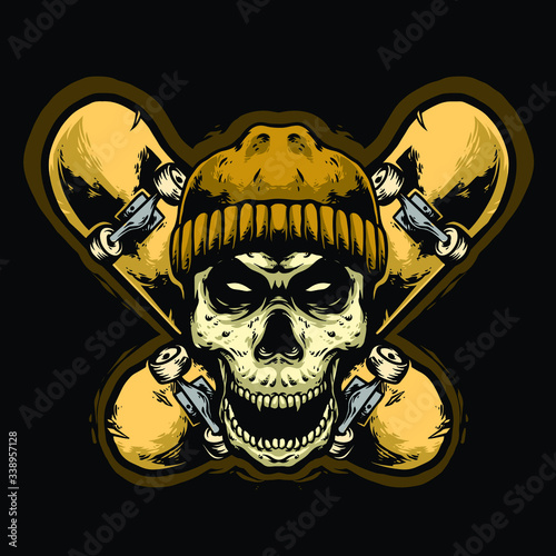 skull head with skate board logo design mascot vector