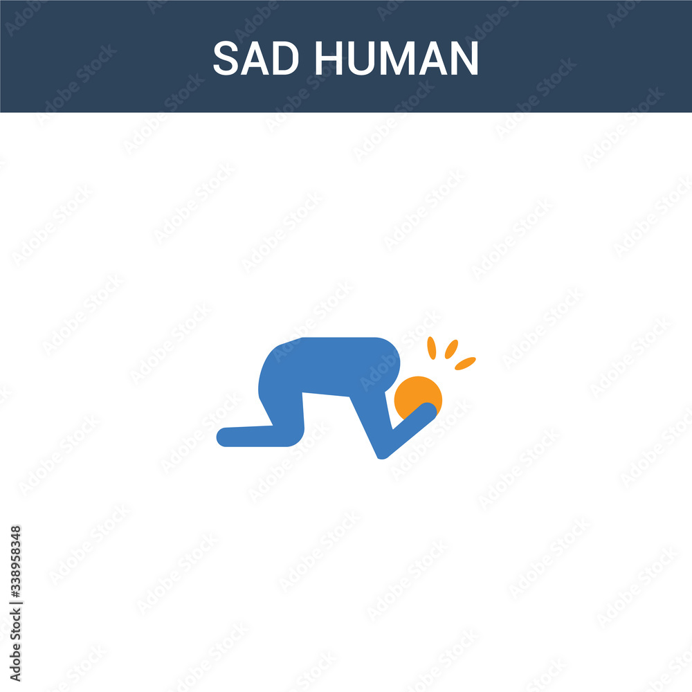 two colored sad human concept vector icon. 2 color sad human vector illustration. isolated blue and orange eps icon on white background.