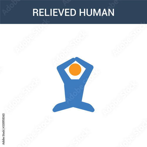 two colored relieved human concept vector icon. 2 color relieved human vector illustration. isolated blue and orange eps icon on white background.