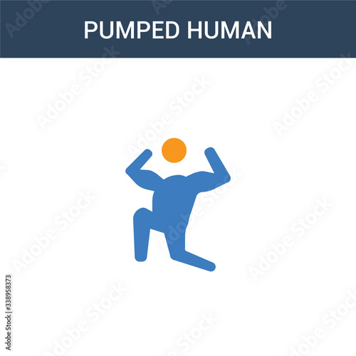 two colored pumped human concept vector icon. 2 color pumped human vector illustration. isolated blue and orange eps icon on white background.