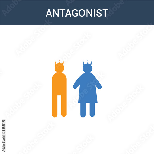 two colored antagonist concept vector icon. 2 color antagonist vector illustration. isolated blue and orange eps icon on white background.