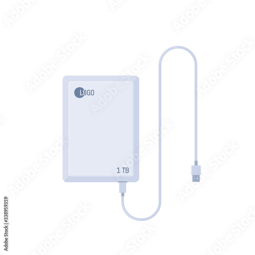 Portable hard disk drive with USB cable. External HDD. Memory drive illustration