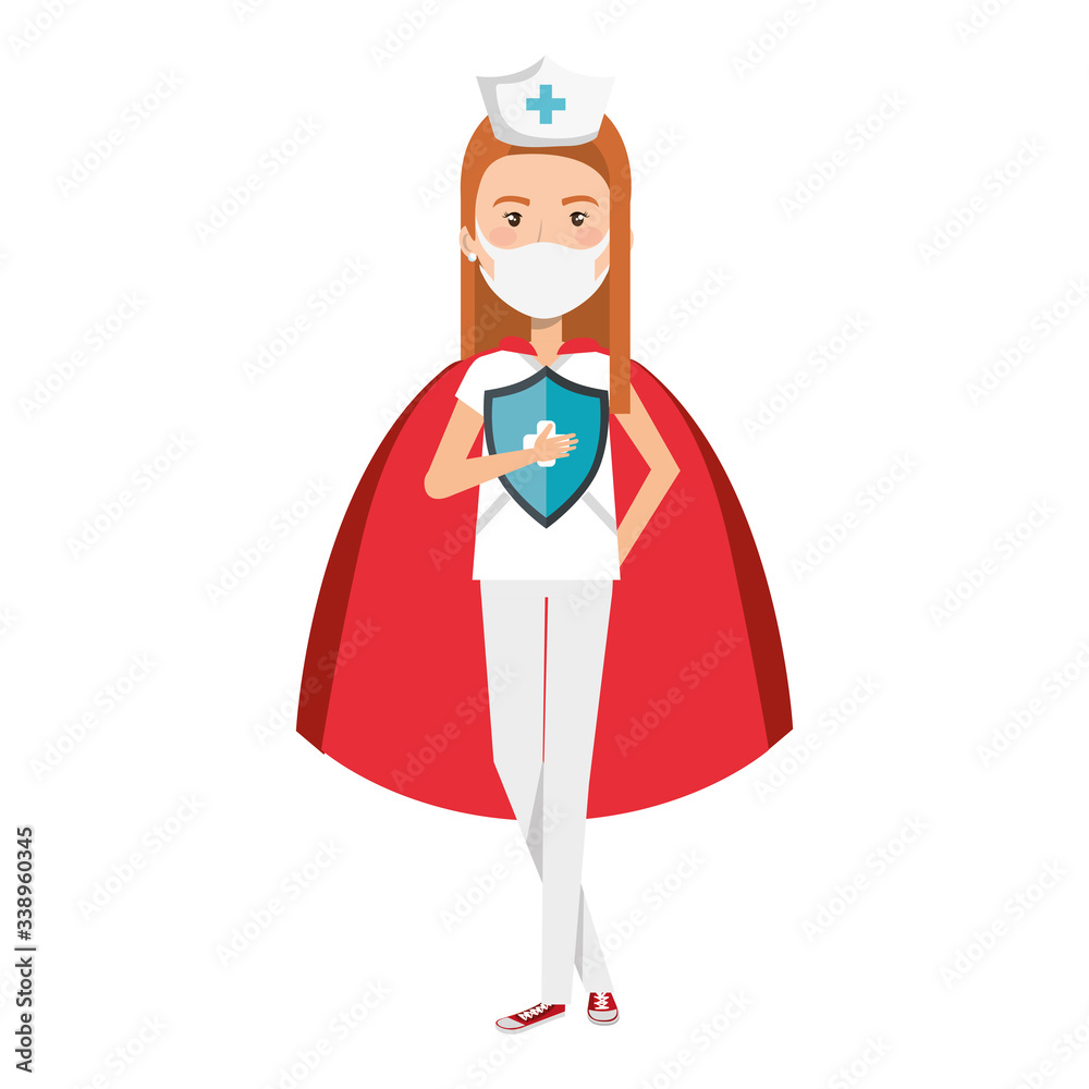 super nurse with hero cloak and shield vector illustration design