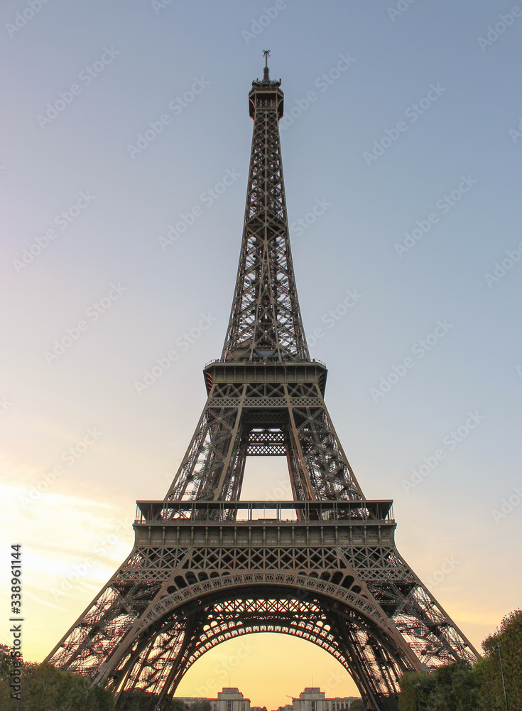 Illuminated Eiffel Tower at sunset