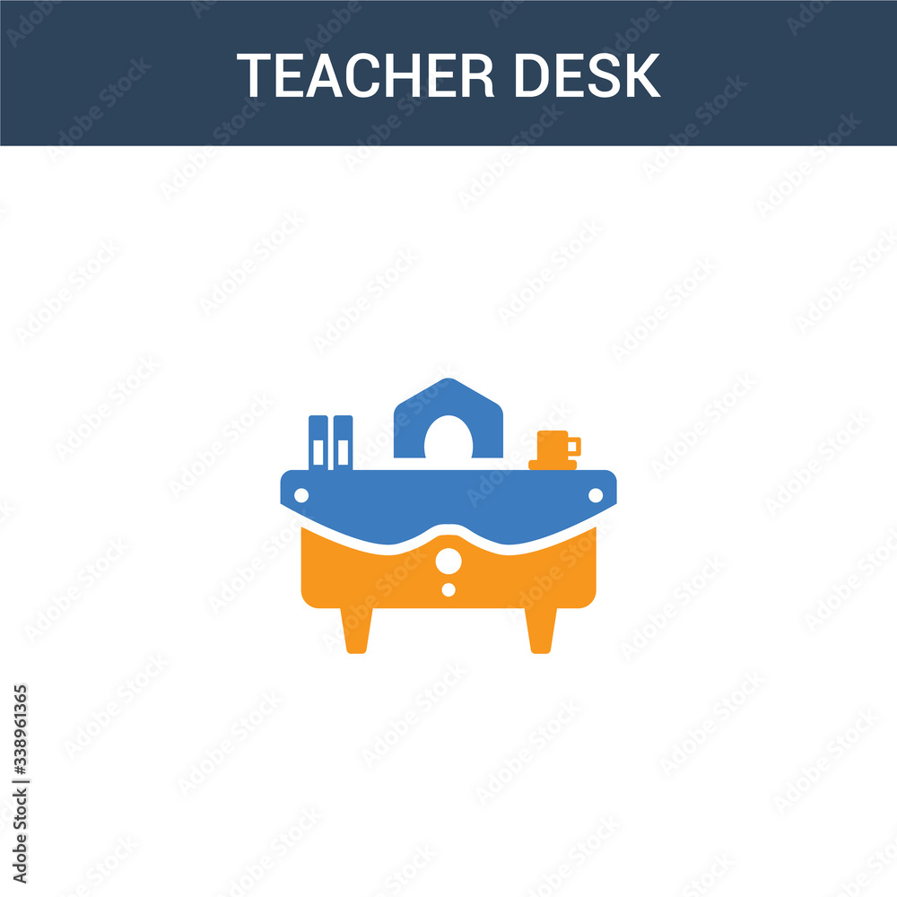 Fototapeta premium two colored Teacher desk concept vector icon. 2 color Teacher desk vector illustration. isolated blue and orange eps icon on white background.