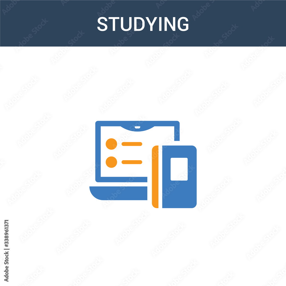 Fototapeta premium two colored Studying concept vector icon. 2 color Studying vector illustration. isolated blue and orange eps icon on white background.